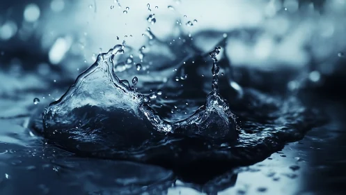 High-speed capture of blue liquid splash and droplets.