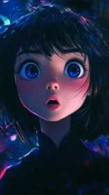 Digital painting portrait with luminous anime-style lighting.
