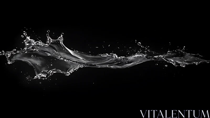 Liquid ribbon of water arcs dynamically across darkness.