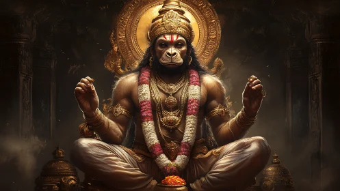 Divine simian deity rendered in ornate photorealistic detail