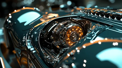 Hyper-polished retro engine bay renders complex reflective caustics