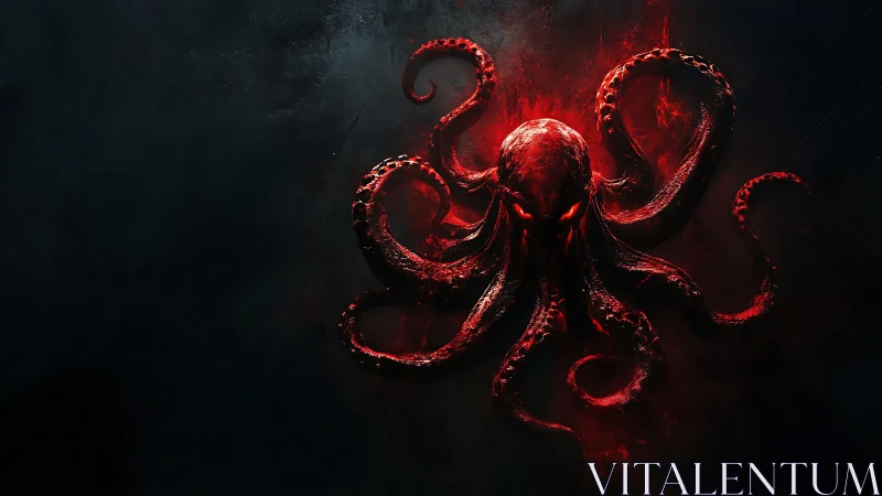 Crimson deep sea creature glows with eerie swirling power