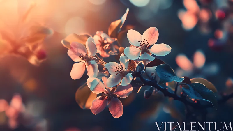 Spring Blossoms Backlit by Golden Sunlight and Soft Focus