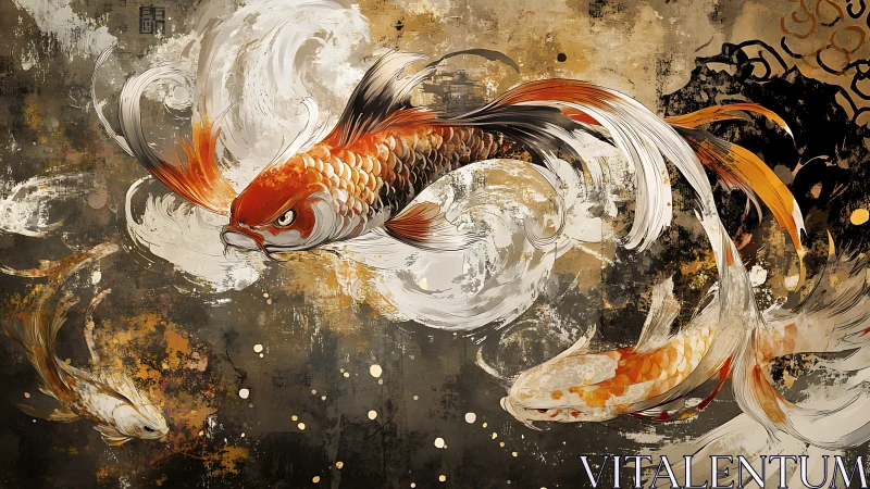 Bold koi swirl through golden water with fierce, fluid grace