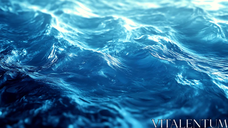 Shimmering blue ocean waves roll gently under soft light