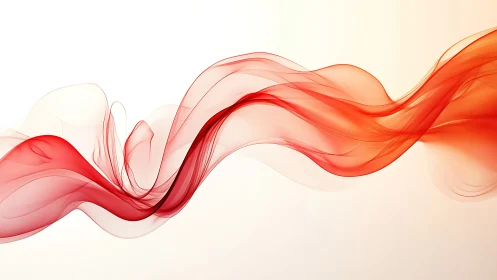 Crimson translucent waveforms flowing across soft ivory field.