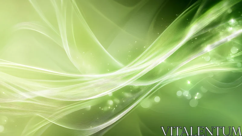 Abstract green wave background with glowing lines and soft lights.