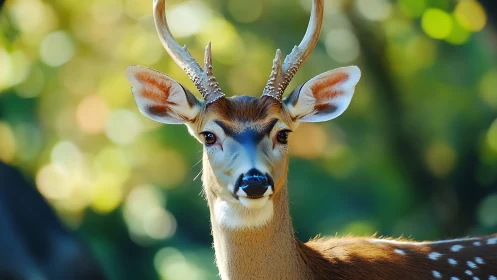 Spotted deer portrait with shallow depth and bokeh light.