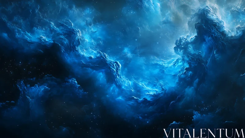 Celestial blue nebula surging through deep cosmic void.