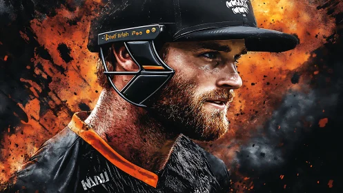 Fiery cricket portrait captures a focused player in action