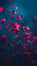 Glowing Crimson Blooms in Twilight Blue.