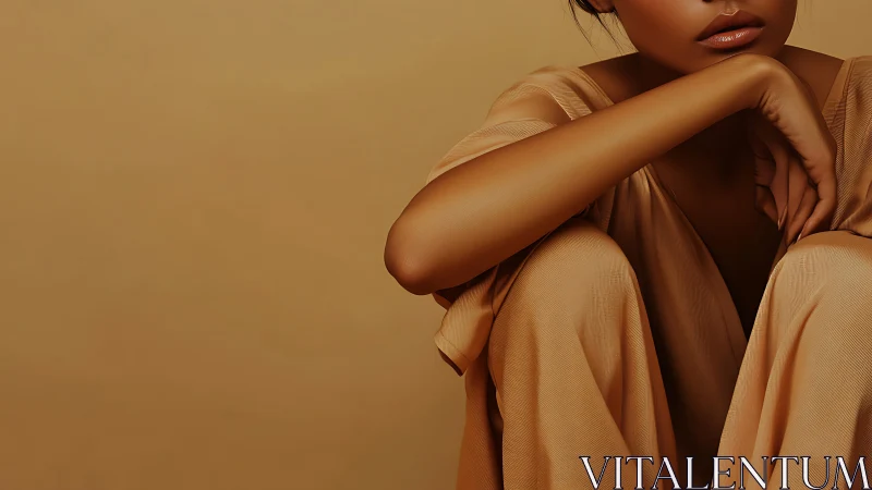 Minimalist portrait of woman in beige tones, modern artistic style.