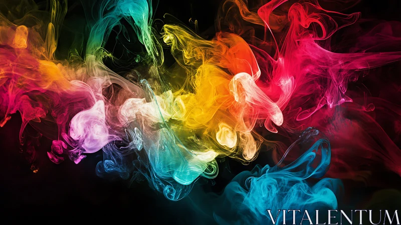 Vibrant multicolor smoke waves over deep black void.