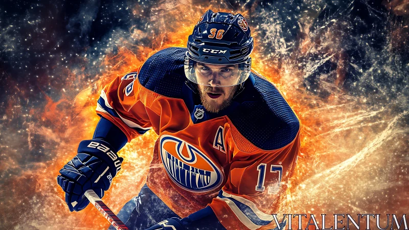 Blazing ice warrior charging through a storm of sparks.