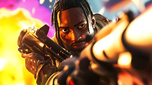 Explosive focus locks onto the target in stylized crossfire