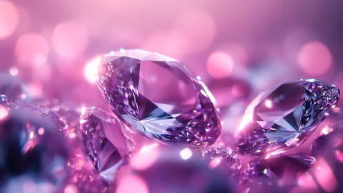Glistening pink gemstones sparkle softly in dreamy light