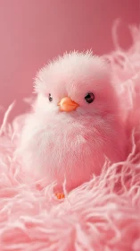 Fluffy White Bird in Monochromatic Pink Environment