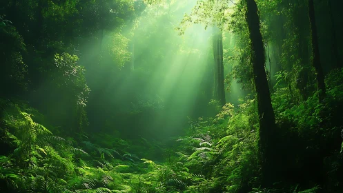 Dense Forest Canopy with Filtered Sunlight.