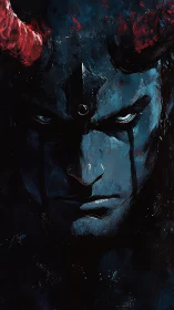 Shadowed horned guardian gazes out from the painted dark