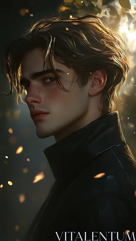 Brooding young man in soft golden light invites quiet wonder