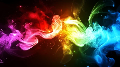 Vibrant rainbow smoke stream flows across dark gradient field