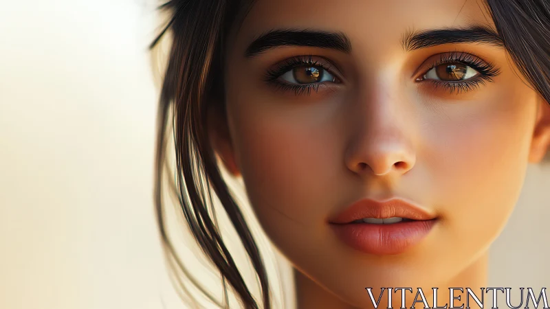 Digital portrait of young woman with detailed warm lighting.