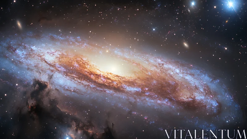 Spiral galaxy with dust lanes and bright stellar regions.