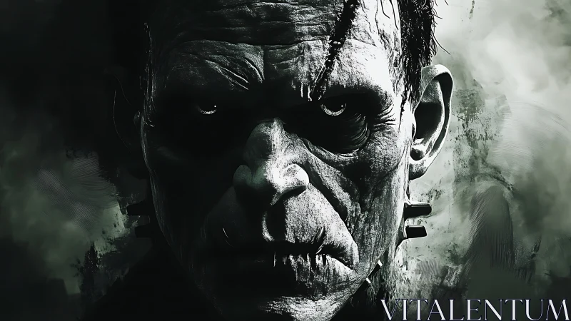 Monochrome Frankenstein portrait uses harsh raking light and high contrast