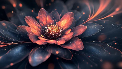 Luminous macro blossom with iridescent petals and bokeh glow.