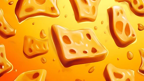 Rendered Cheese Blocks Float Against Gradient Orange-Yellow Backdrop