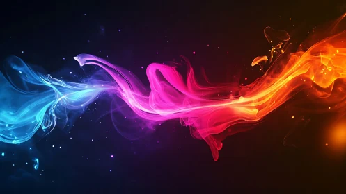 Vibrant neon color streams collide in a cosmic dark void