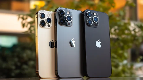 Three iPhone 13 Pro models displayed in color variants.