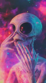 Bioluminescent alien portrait within saturated nebular gas field