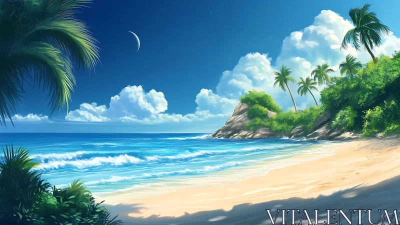 Tropical Beach Paradise with Palm Trees and Cerulean Waters