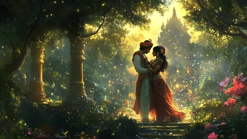 Lovers Dance Where Temple Spires Kiss Golden Firefly Skies