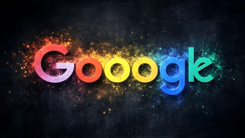 Chromatic Google logotype with explosive particle splashes.
