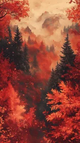 Autumnal Tempest: Layered Forest Canopy in Fiery Chromatic Dissolution.