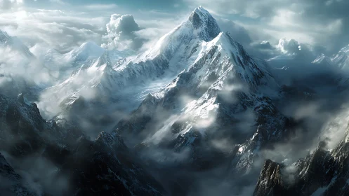 Glaciated alpine massif under turbulent stratiform cloud deck