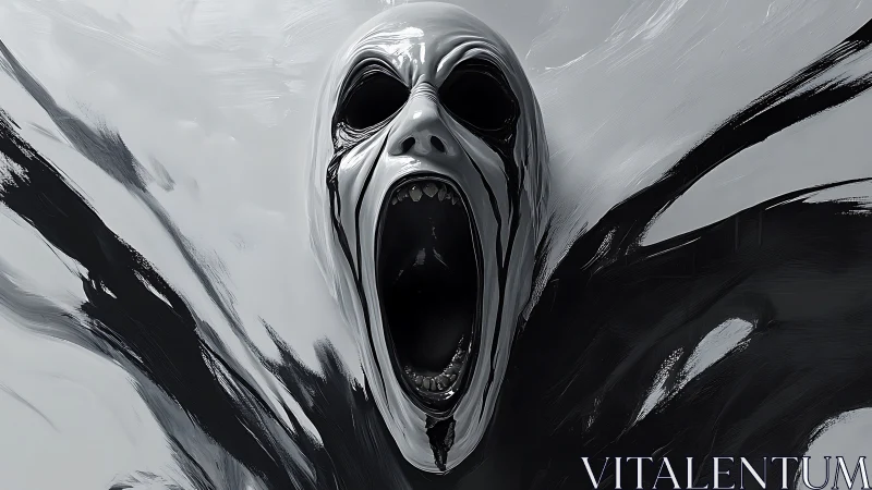 Monochrome screaming spectral mask with fluid black distortion