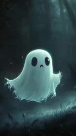 Gentle little ghost wandering softly through moonlit mist.