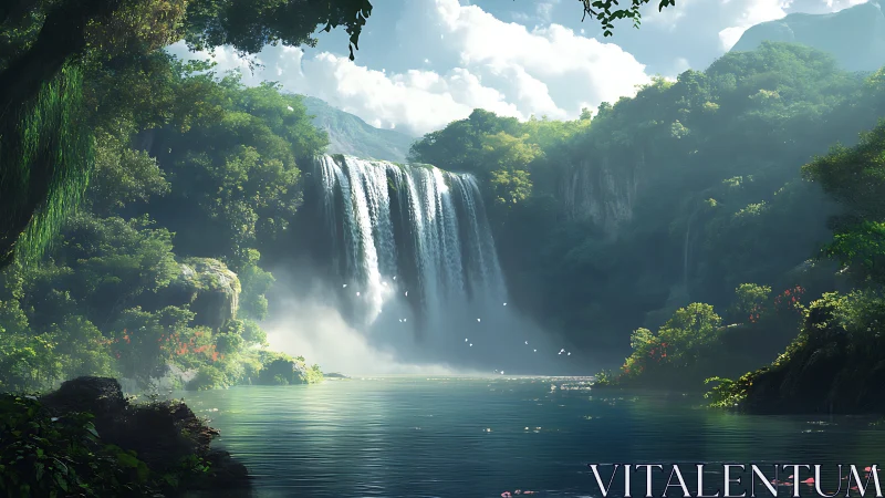 Tranquil jungle waterfall welcoming you into calm wonder.