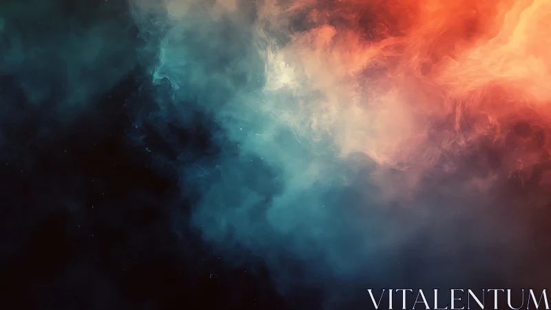 Cosmic nebula cloud merges cool teal and hot orange light