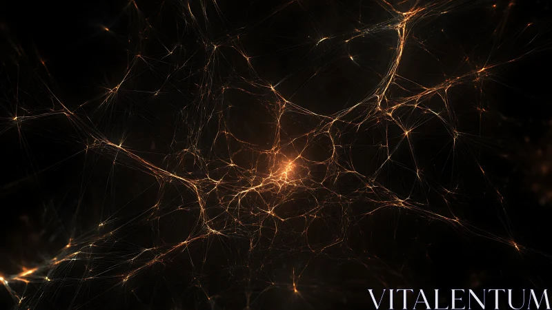 Radiant neural web of golden filaments in deep void.
