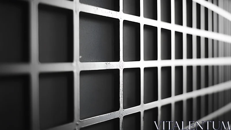 Abstract metal grid fades into depth with sleek minimal focus