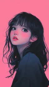 Soft pink glow surrounds a thoughtful girl in gentle profile