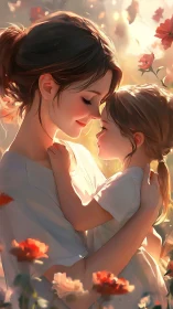 Tender Moment Between Mother and Child in Golden Sunlight