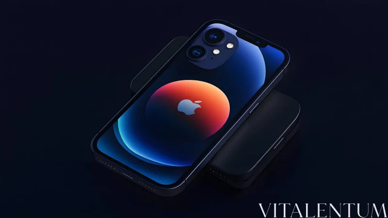 Modern smartphone with colorful screen in dark minimal style.