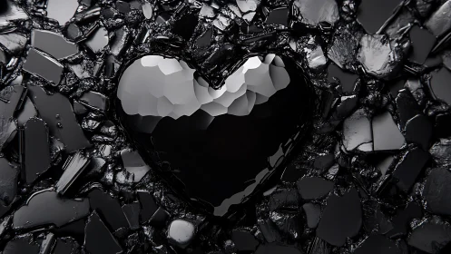 Monochromatic Heart Rupture Through Fragmented Debris Field.