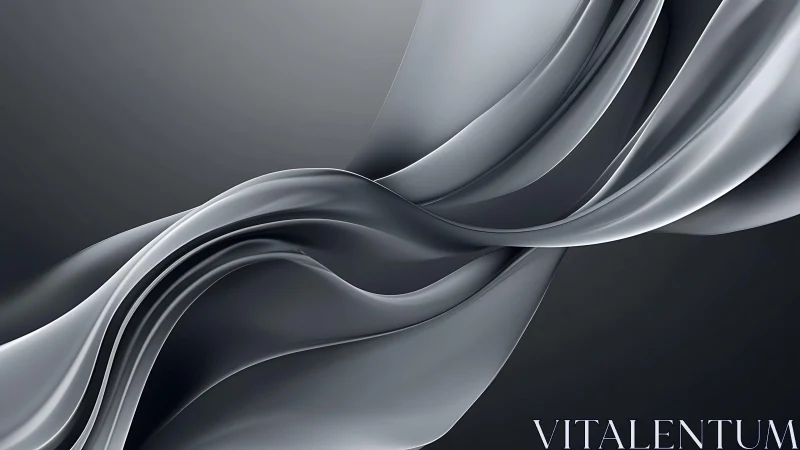 Elegant Silver Abstract Waves on Dark Background, Digital Art.