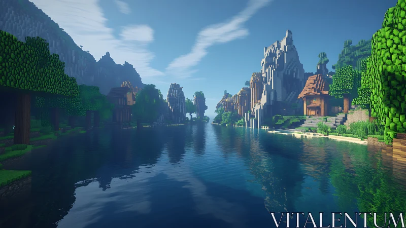 A Blocky Paradise: Minecraft's Enchanting Waterway Haven.